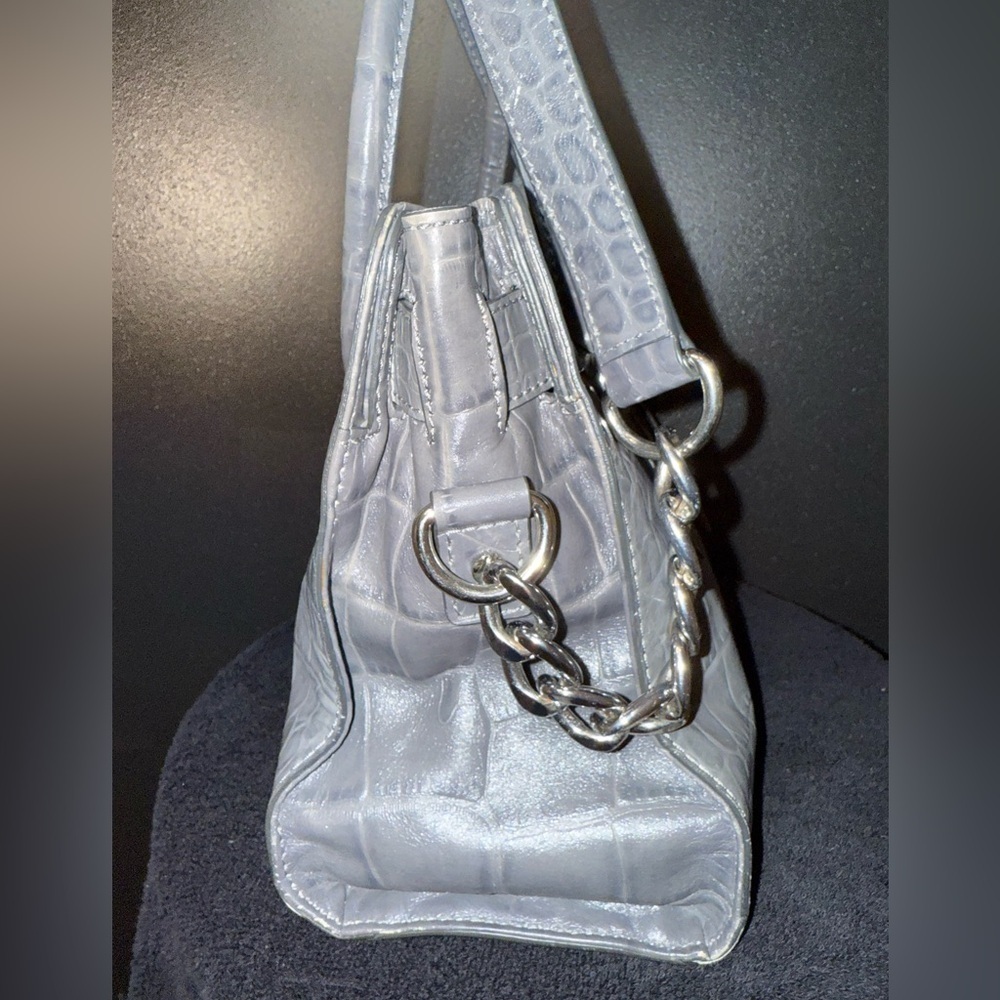 Michael Kors Hamilton gray crocodile embossed shoulder satchel purse - Picture 6 of 16